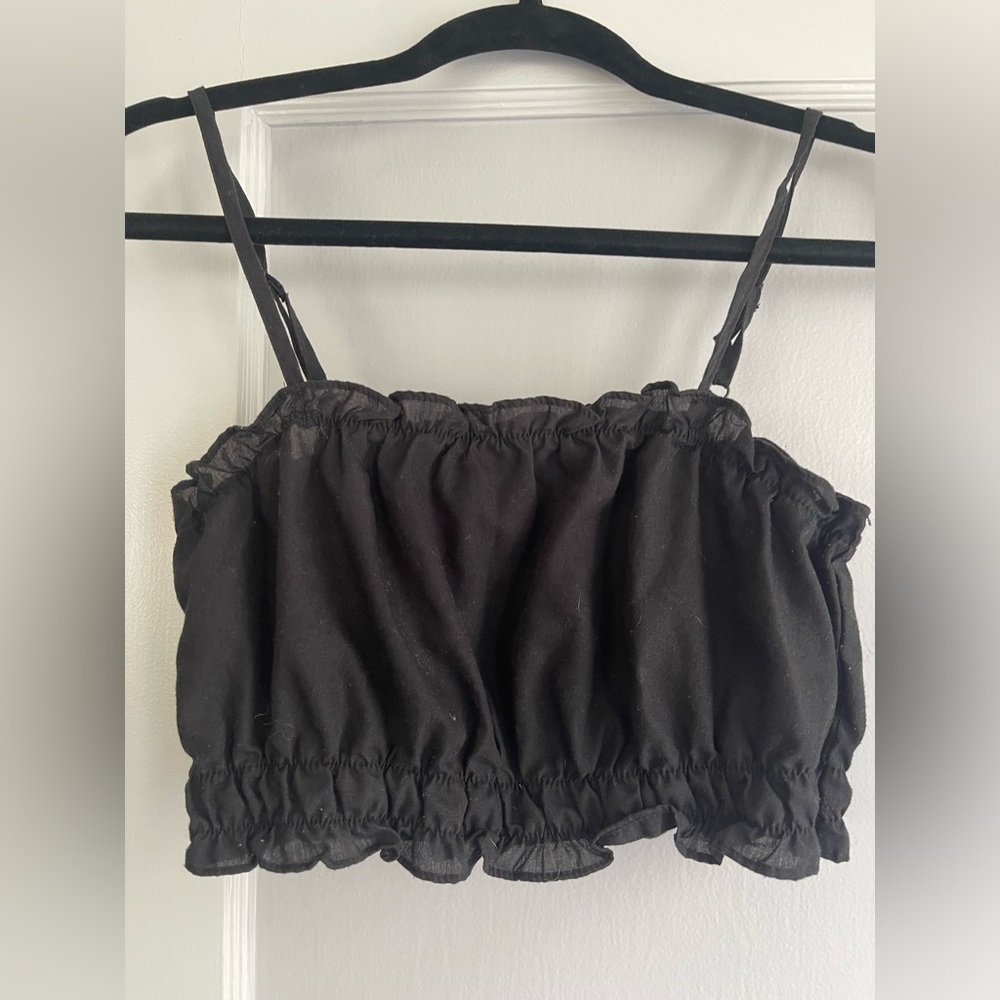 Black Ruffled Crop Top